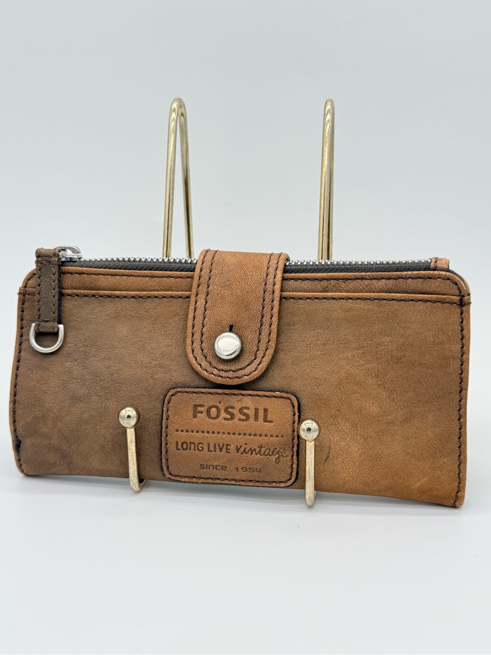 Fossil Long Live Vintage Brown Genuine Leather Organizer Wallet Y2K